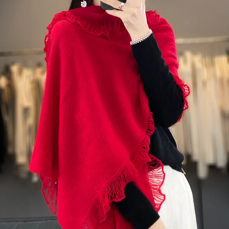 レディース-100-カシミヤ-フリンジ-タッセル-デザイン-ショール-ソフト-ニット-暖かい-居心地の良い-多用途-エレガント-ソリッド-カラー-ラップ-ファッション-スカーフ-エレガント