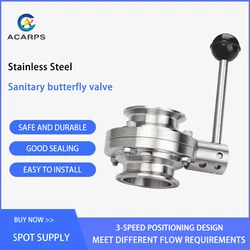 Stainless Steel Sanitary Butterfly Valve Food Grade OD19/25/38/45/51/63mm, Tri Clamp 50.5/64/77.5mm, For Homebrew Beer Dairy