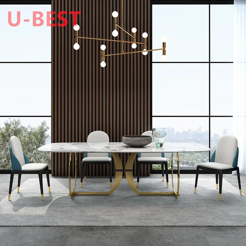 U-BEST Light Luxury Slate Dining Table And Chair Combination Small Apartment Modern Simple High-end Marble Rectangular Table