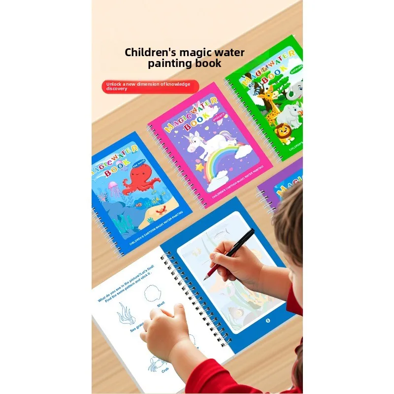 Libro de dibujo al agua reutilizable 1P: almohadilla de pintura mágica sin desorden con bolígrafo de agua recargable