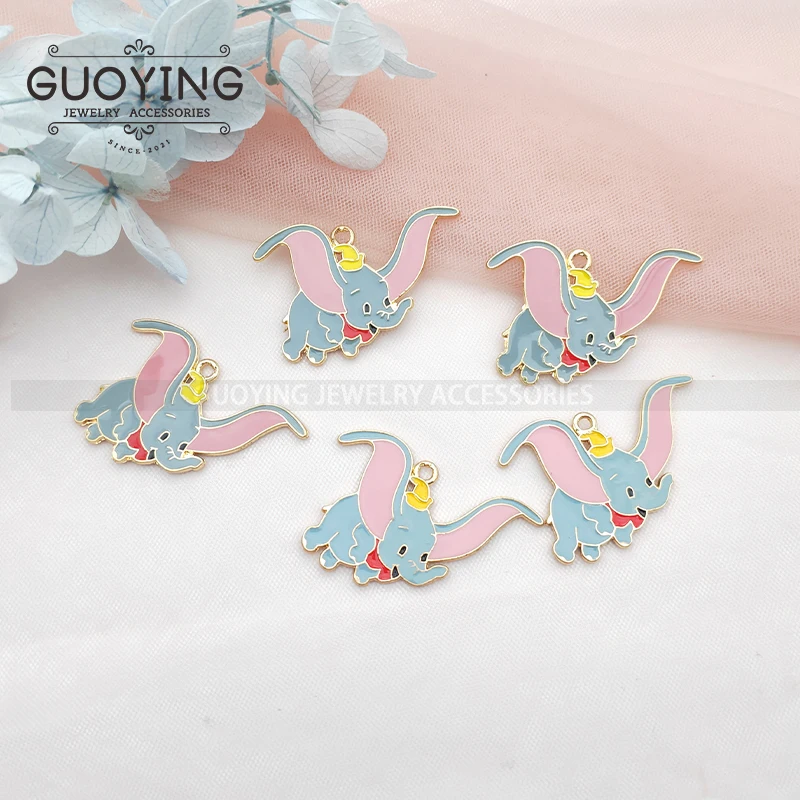 10pcs Alloy Enamel Charm Cartoon Big Ear Elephant Pendant DIY Keychain Necklace Pendant Jewelry Accessories Anime Charms