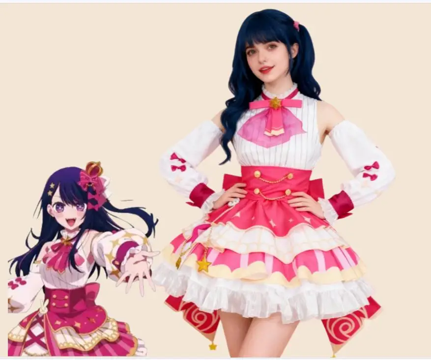 

Idol Hoshino Ai Singing Cosplay Costume Oshi No Ko Pink Doll Princess Dress Full Set Woman Convention Character Design Party