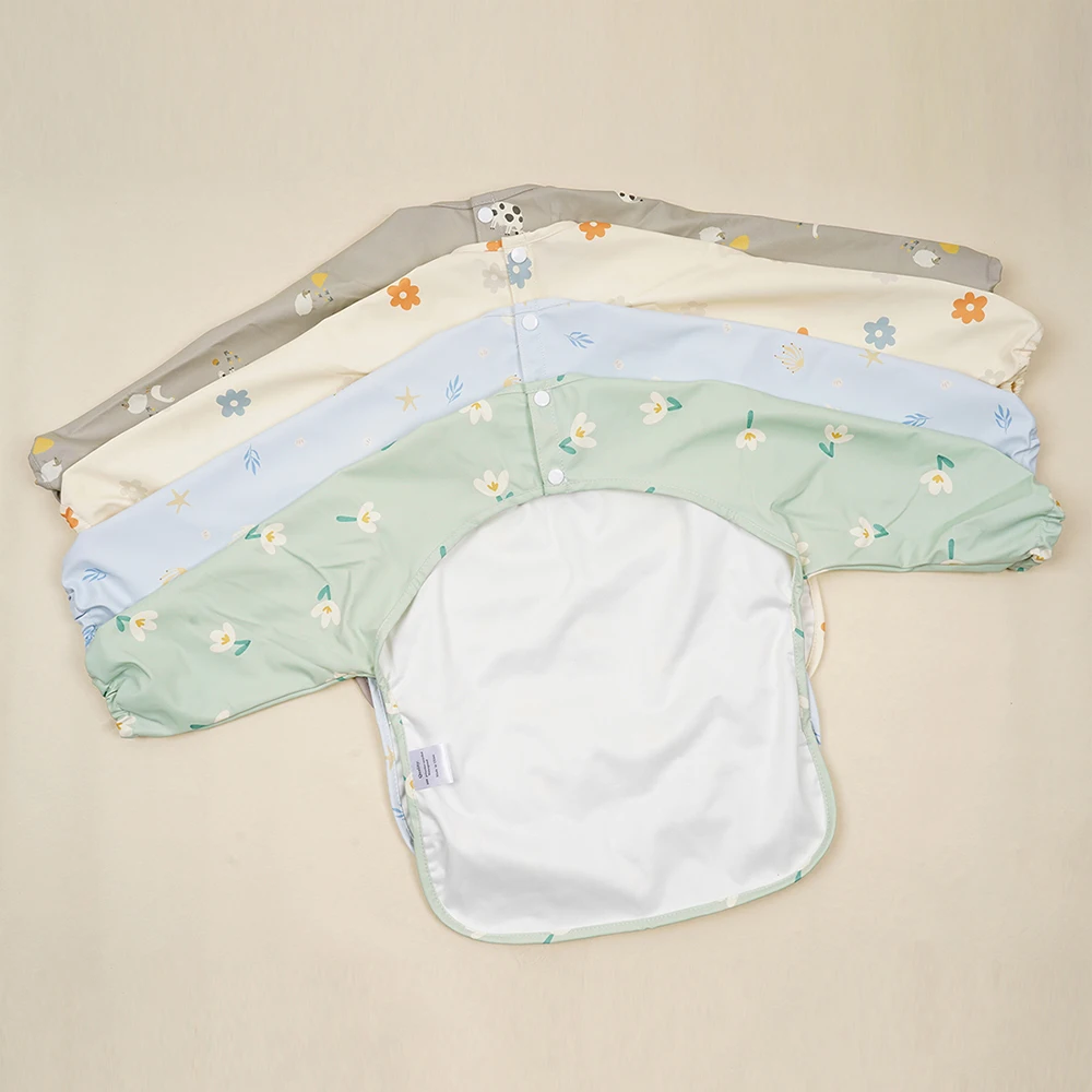 Elinfant PU New Material Baby Long Sleeve Bibs Waterproof Cute Design Feeding Bibs