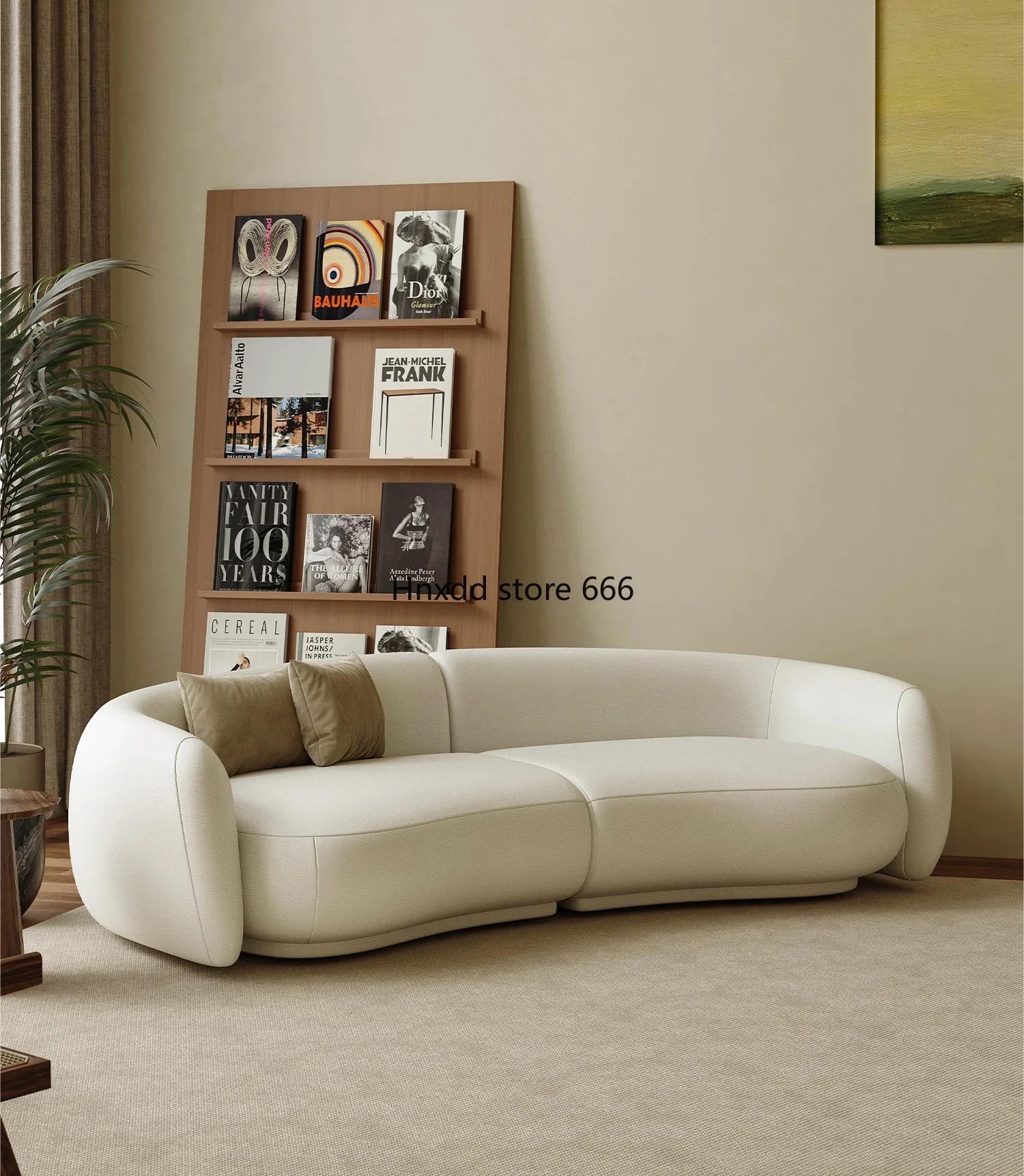 Italian minimalist leather sofa small apartment living room straight row sofa wabi sandy wind