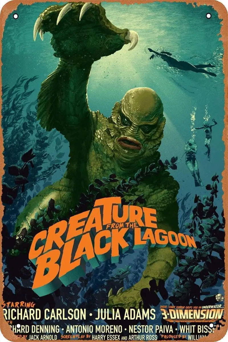 1p,Pioujw-Retro metal tin sign Creature from The Black Lagoon Movie Poster Reproduction Signs,Cave,Bar,Club, Home Wall Art Metal