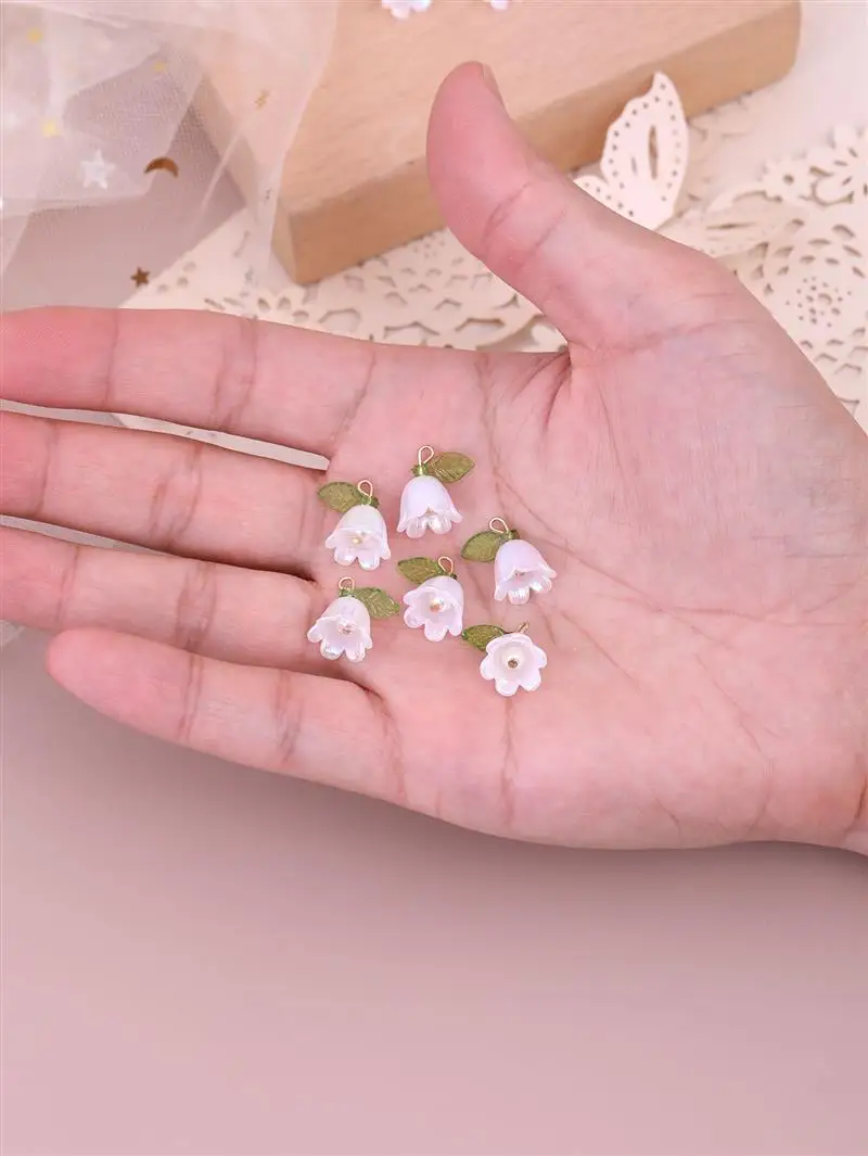 Convallaria Majalis 10 Pcs And Leaf 100 Pcs  Handicraft Article Resin Plastic Material Jewelry Accessories Diy Fashion Pendant