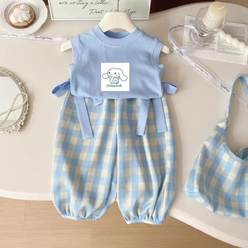 

Горячий комплект Miniso для девочек, жилет и брюки, пижамный костюм Kawaii Cinnamoroll, модная детская одежда в стиле аниме, летняя детская одежда для отдыха