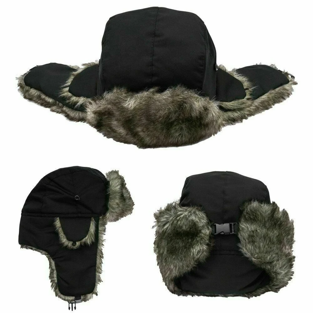 Men's Winter Trapper Aviator Trooper Earflap Warm Russian Waterproof Ski Hat Bomber Cap Russian Warm Ear Protectors Hats