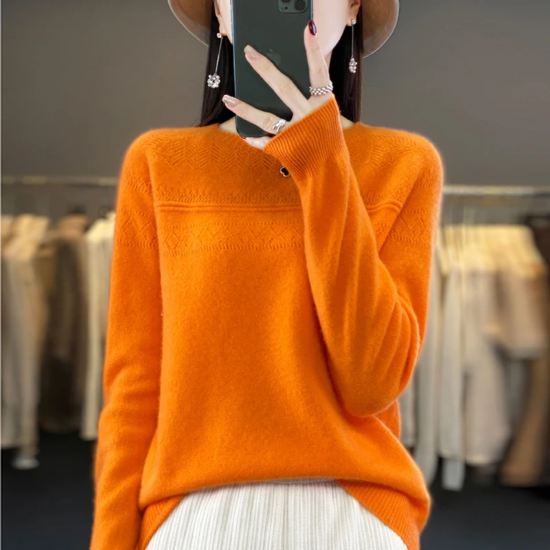 100% merino sweater ladies O-neck pullover fashion knitted bottoming shirt warm cashmere sweater in autumn and winter