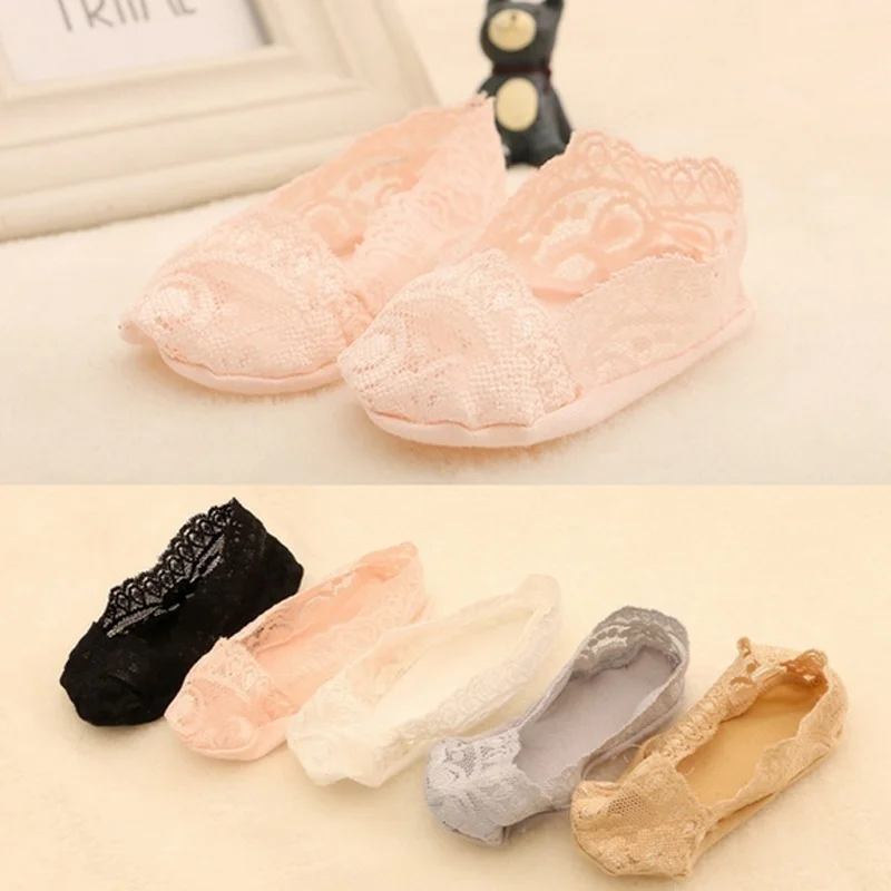 5pairs/lot  Baby Girl Lace Socks Shallow Mouth Invisible Traceless Elastic Boat Focks Feet Slip Silicone