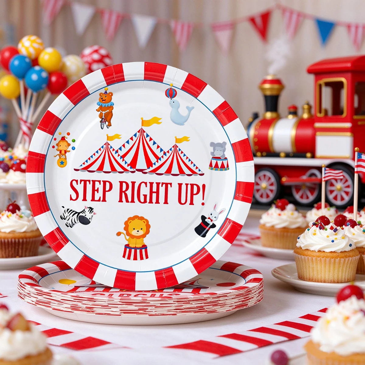 10/25/50pcs Vintage Circus Party Paper Plates Disposable Plates Carnival Kids' Birthday Baby Shower Party Decor image 3
