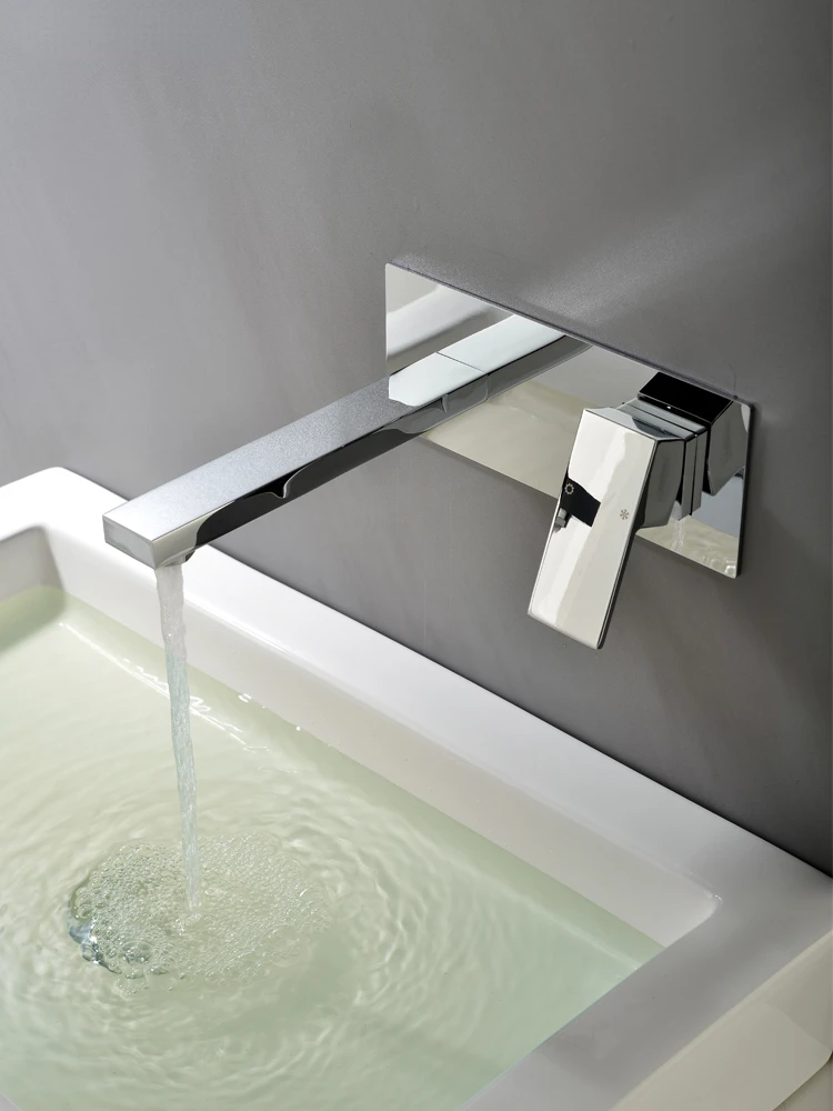 Hot and Cold Square Concealed Basin Faucet with Embedded Box Embedded Wall-Mounted Counter Basin Tap