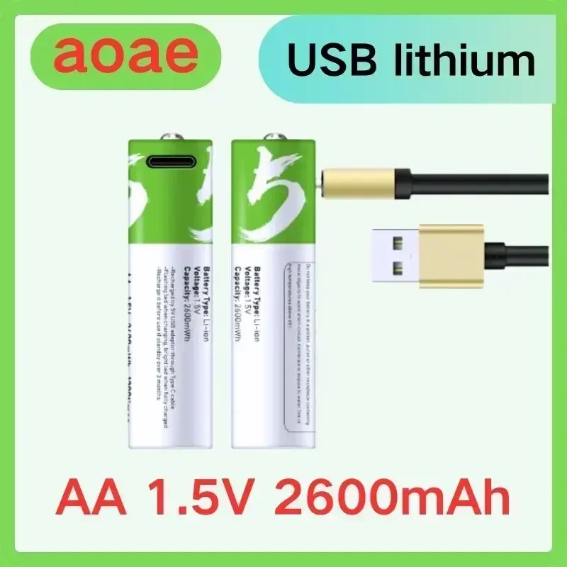 Bateria de iões de lítio para controlo remoto do rato, brinquedo elétrico, cabo tipo C, USB, 1.5V, AA, 2600mAh, mais recente