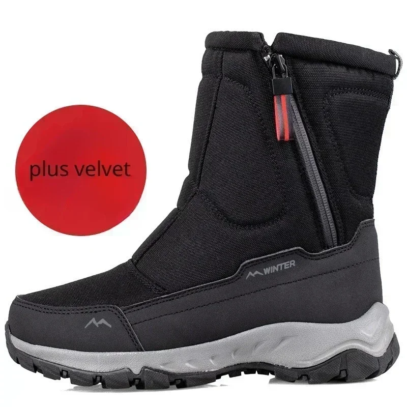 Fashion Men\'s Warm Snow Boots Zipper Men Boots Outdoor Man Shoes WaterProof Unisex High Top Plus Cotton Boots Thick Fur Zapatos