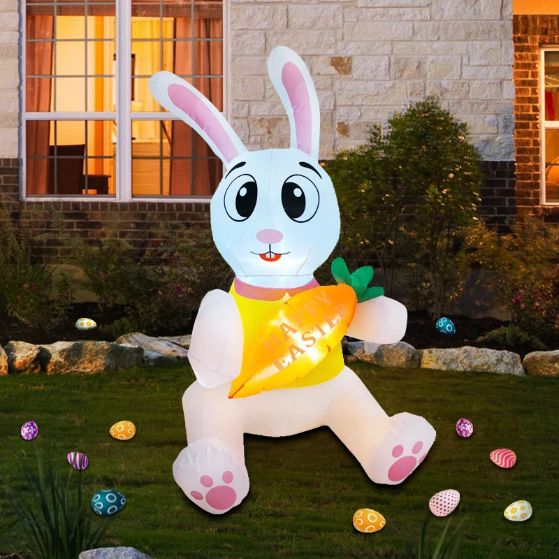 

Inflatables Bunny Holding Carrot Happy Easter Outdoor Indoor Easter Holiday Decorations Blow Up Inflatable Decor with LED Lights