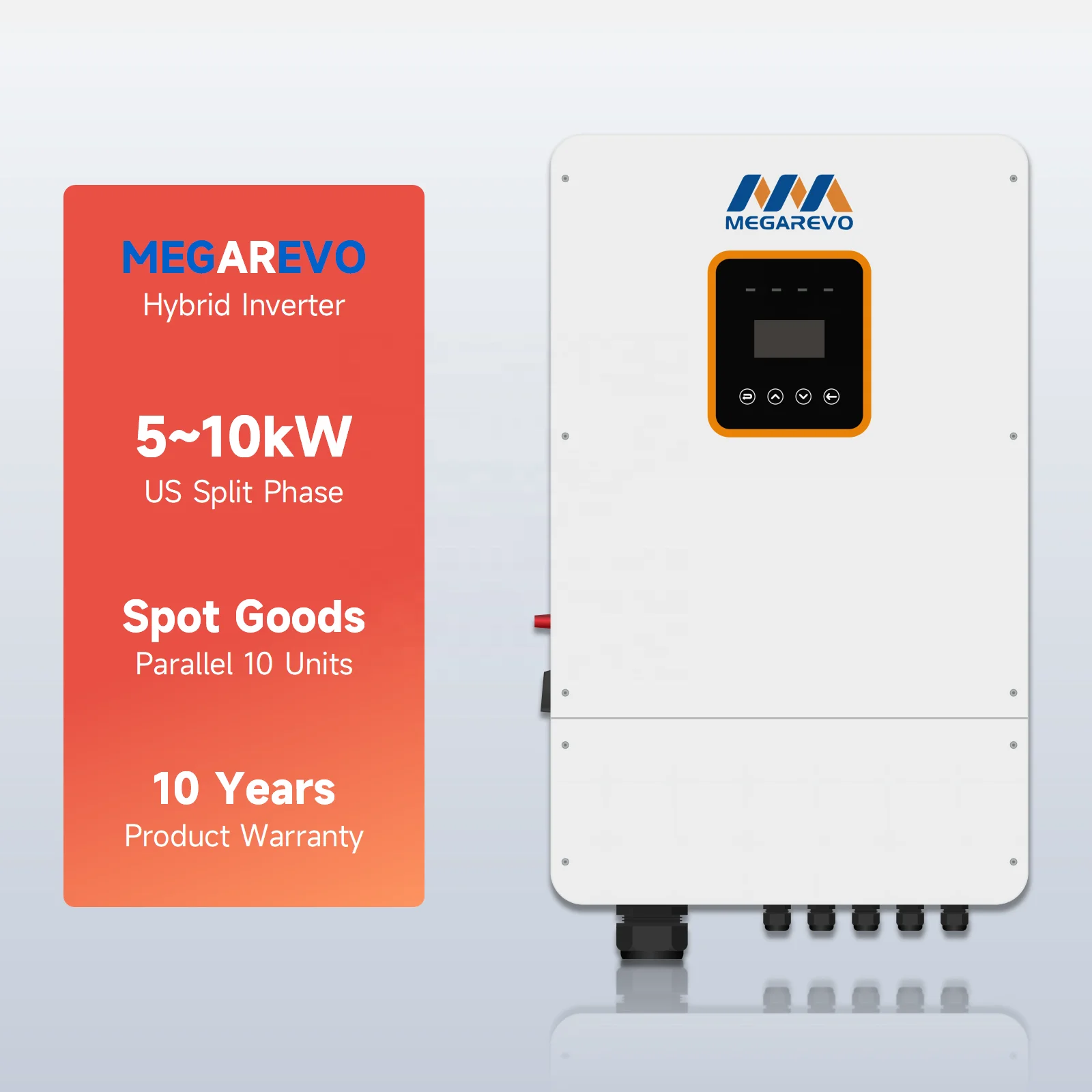 MEGAREVO Hybrid Solar Inverter 5KW 6KW 8KW 10KW Pure Sine Wave Frequency Split Phase Power Inverter For Solar System