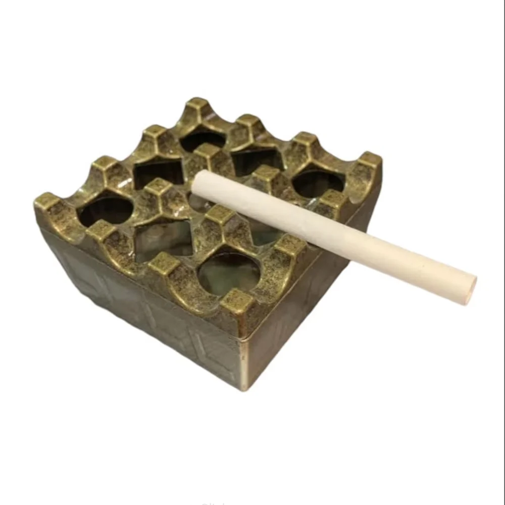 Square Ashtray Outdoor Cigarette Brass Metal Portable Holder Gift Office Home Cafe Desk Accessories Large Capacity Size 8x8x4 CM