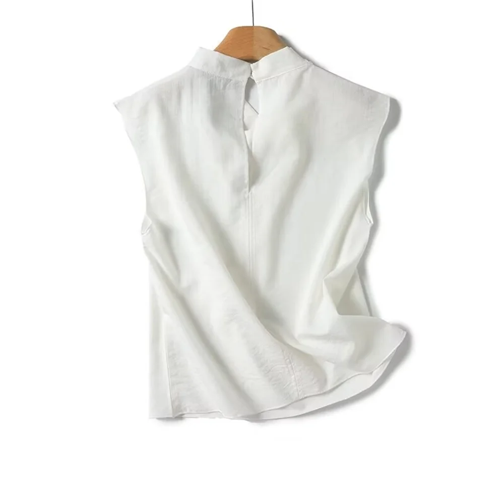 COS LRIS Summer New MassimoDutti Cool and White Noise Minimalist Style Fashionable Design Sense Stand up Collar Sleeveless Shirt