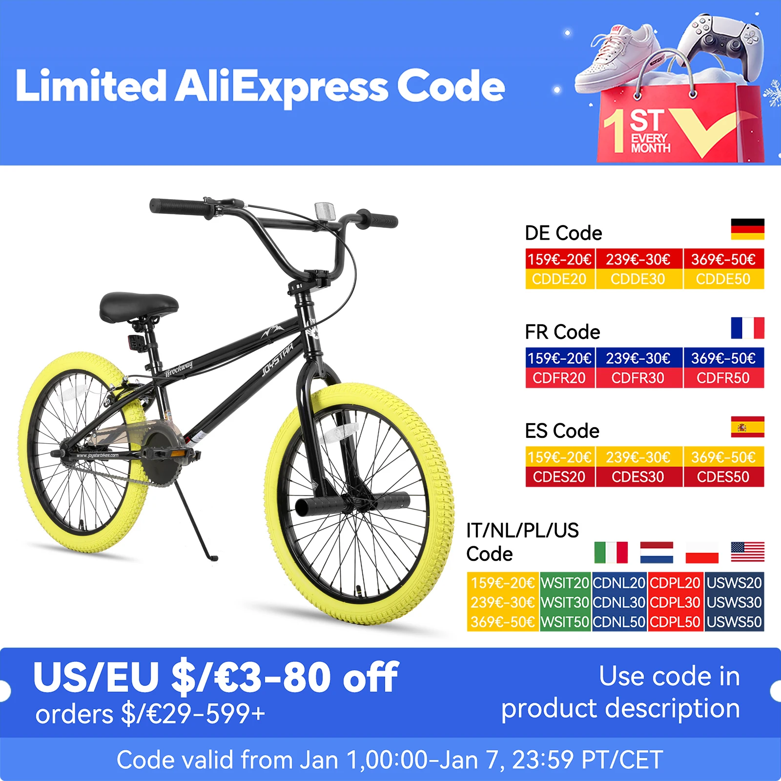 

JOYSTAR Brockway Freestyle Kids BMX Bikes Kids Bicycles for 6-14 Years Old Boys Girls and Beginner-Level Riders 2 Pegs