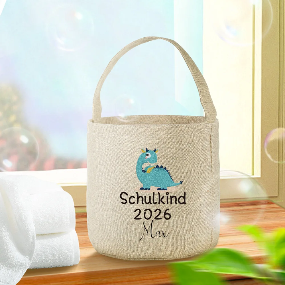 Fotografia 6: Bolsa Tote Personalizada Schulkind 2026, Cesta de Armazenamento Personalizável com Impressão de Arco-Íris, Presente para a Temporada de Volta às Aulas na Alemanha