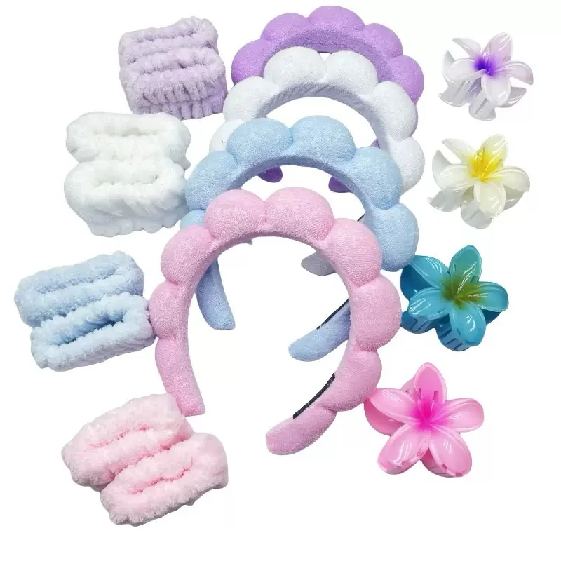 Plumeria Cloud Flanell Schwamm Gesichtswäsche Wasserdichtes Stirnband Haarnadel Set Haarschmuck für Frauen – Detail 4