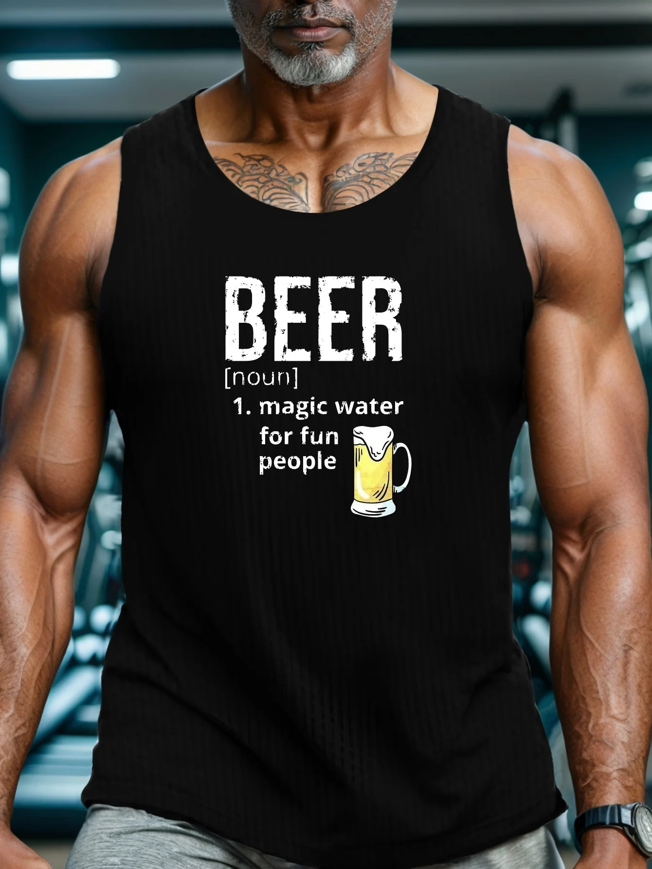 

Beefy-print men's oversized vest, geometric woven fabric | Breathable, casual style
