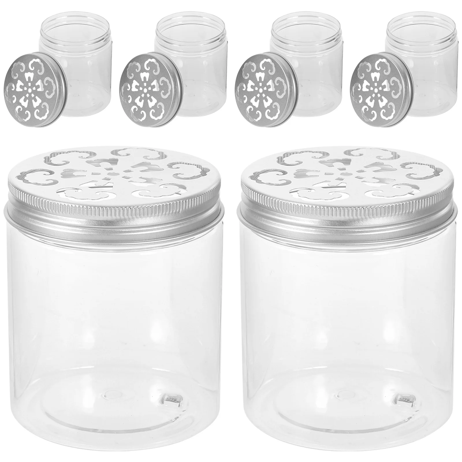 

6pcs Flower Pattern Storage Jars Transparent Airtight Food Containers For Tea Sugar Nuts Cereals Dry Snacks Kitchen Pantry