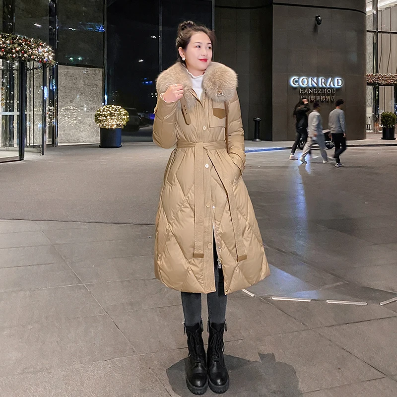 Women Winter Down Long Jacket  Luxury Fur Parka Fashion Coat Female Thicken Warm Outerwear Clothes 2023