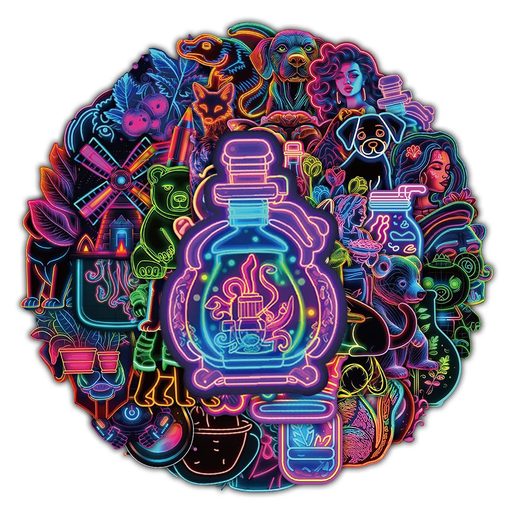 10/30/50pcs Cool Neon Light Cartoon Graffiti Stickers Aesthetic Decals Toy DIY Skateboard Phone Luggage Funny Sticker Decoration