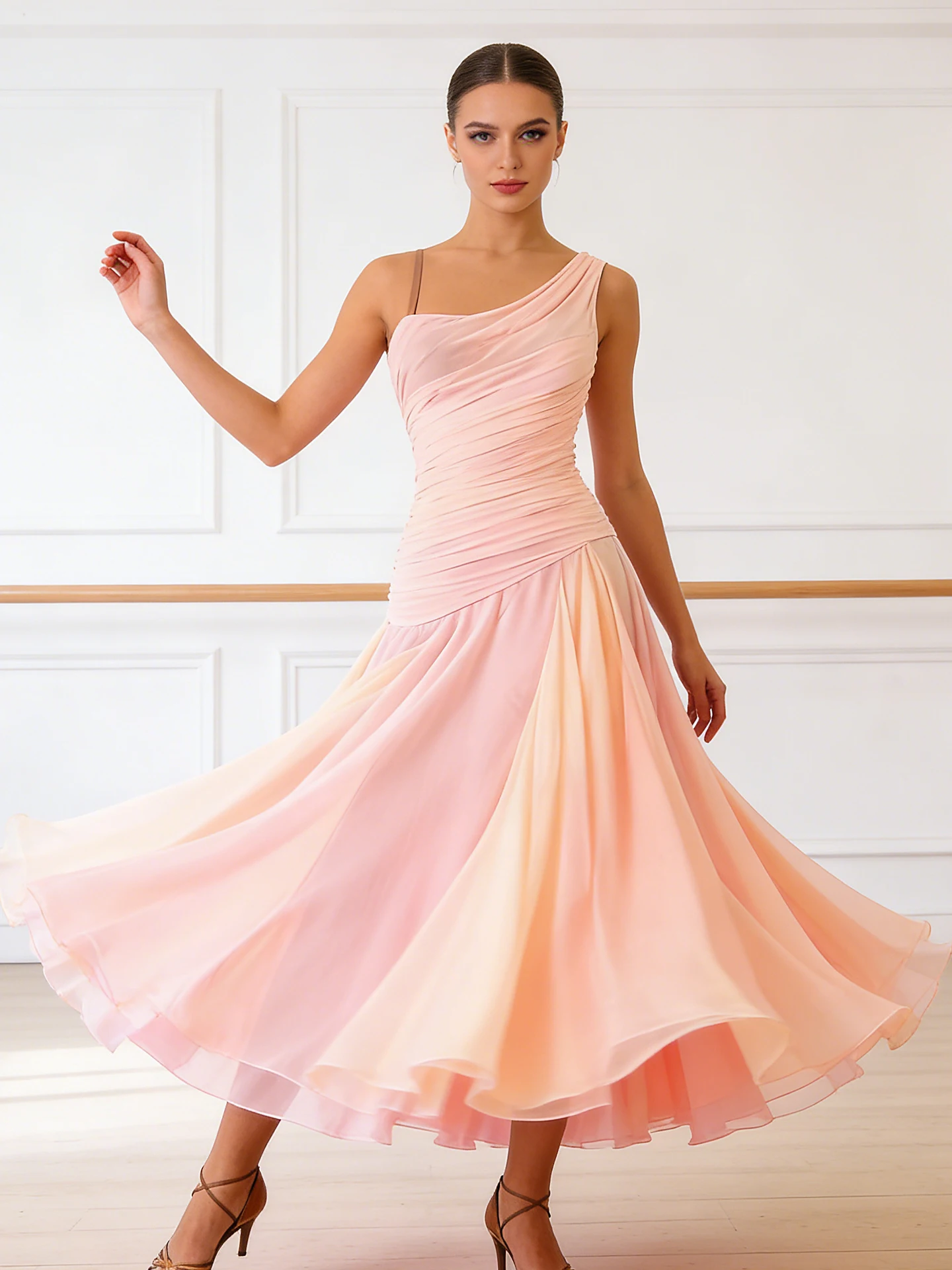 2025 Nuovo vestito da competizione di ballo da sala slim fit pieghettato per le donne Valzer adulto moderno vestito da allenamento per prestazioni di danza XH3926