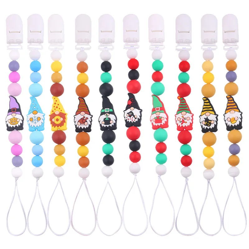 New Baby Pacifier Clip Nipple Chain Colourful Santa Claus Beads Dummy Clips Babies Holder Soother Anxiety Teething Toy Chew Gift