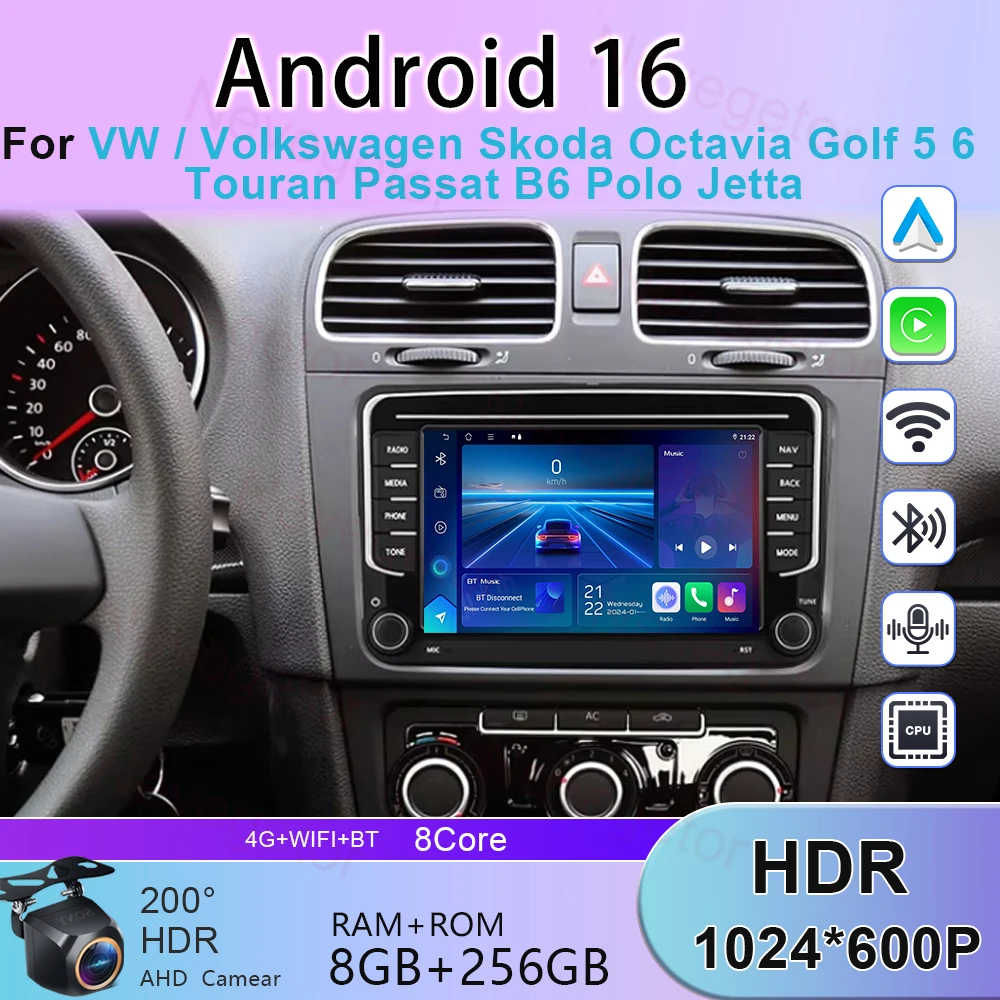 GPS Carplay For VW / Volkswagen Skoda Octavia Golf 5 6 Touran Passat B6 Polo Jetta Multimedia Player 4G Navigation 4G+WiFi RDS