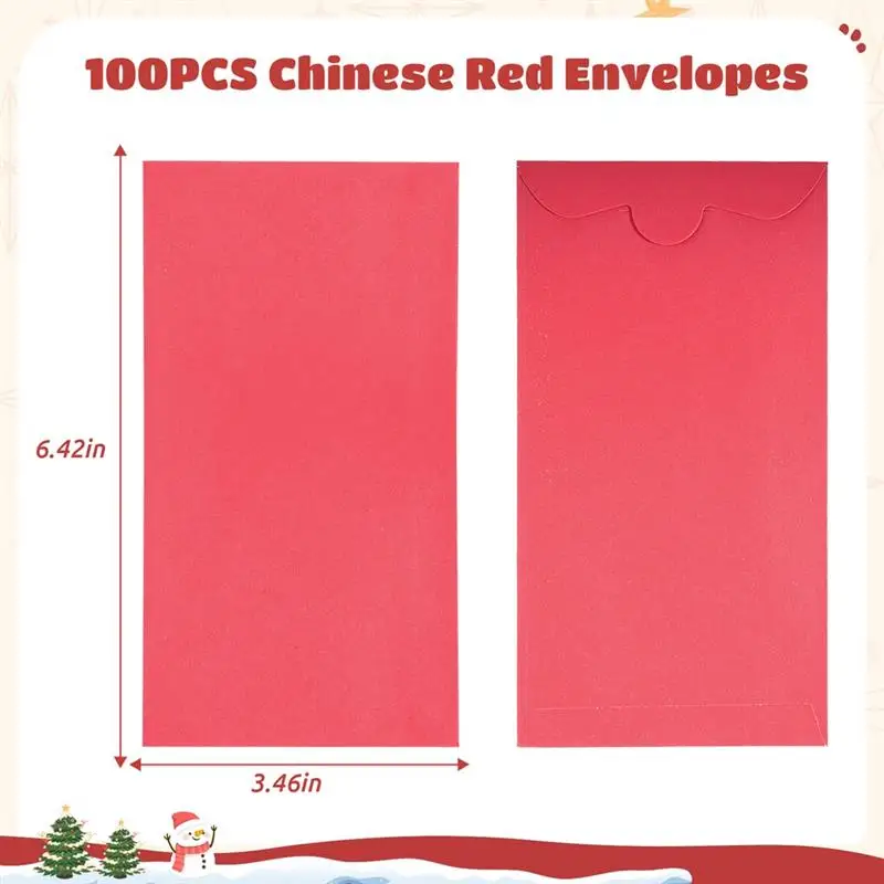 Envelopes vermelhos chineses para o Festival da Primavera, pacotes de dinheiro da sorte, ano do hongbao chinês, 100pcs por conjunto