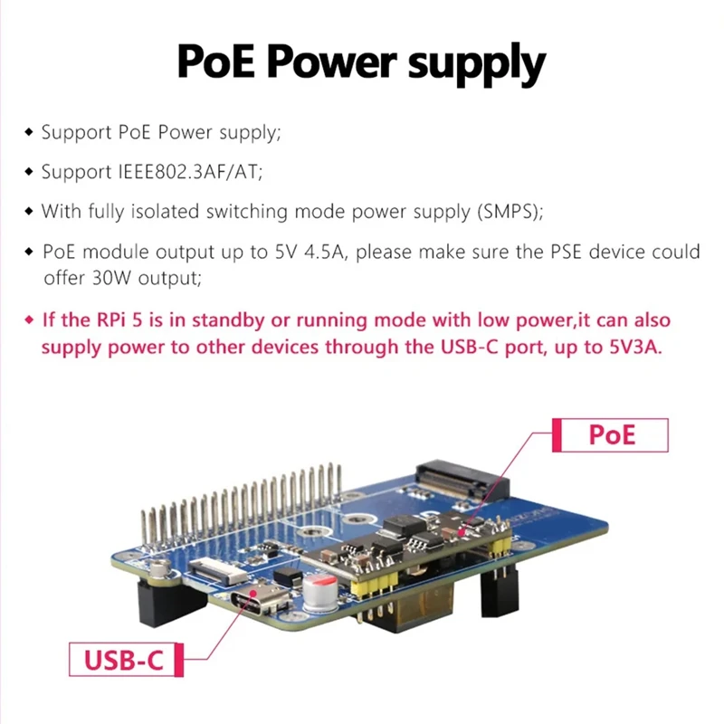 MPS2280 Poe For Raspberry Pi5 Poe PCIE To NVME SSD HAT Support 2230/2242/2280 SSD Support 5V4.5A Output Easy To Use