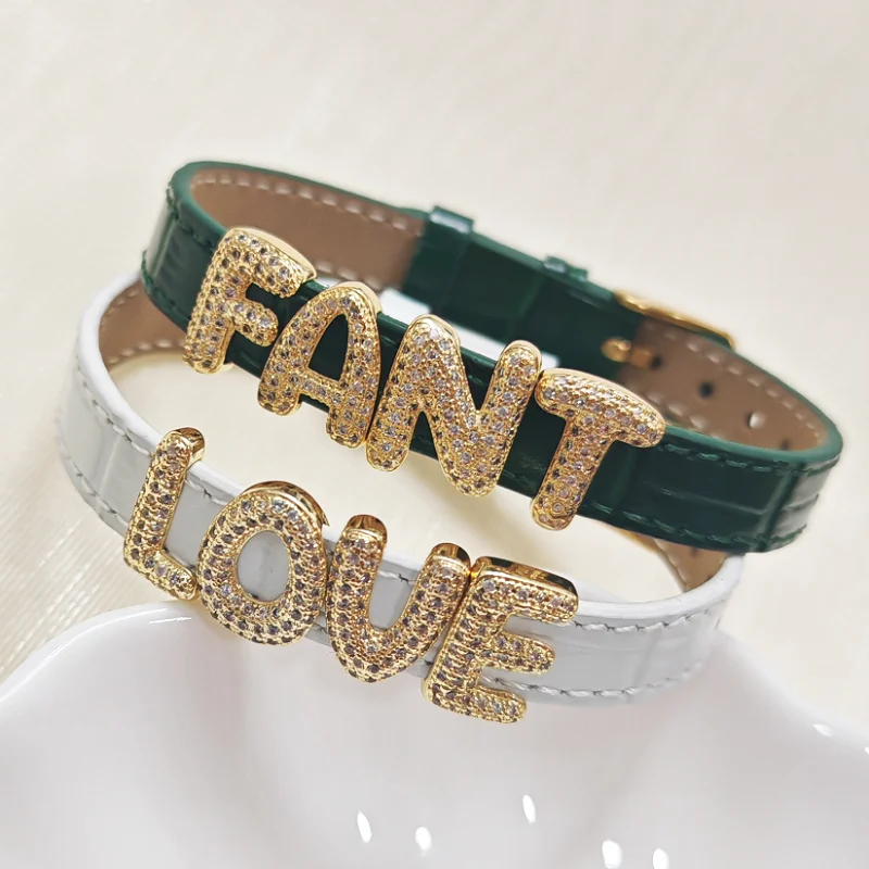 

Customized wristbands, leather bracelets and gold letters, women's jewelry gifts