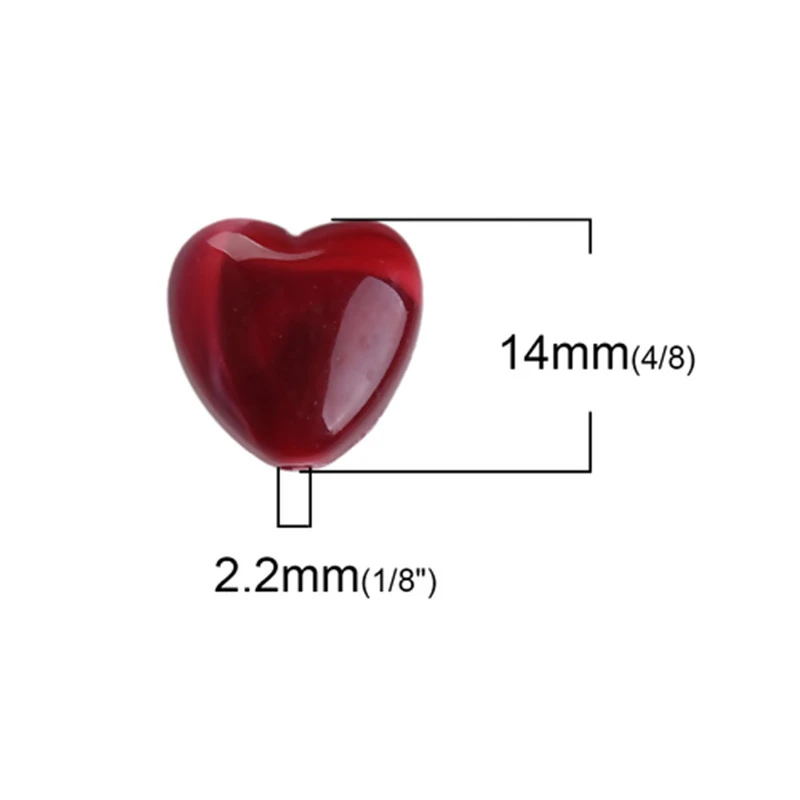 Doreen Box 10 PCs Wine Red Heart Acrylic Beads Marble Effect for DIY Jewelry Making Beads Findings 14x14mm, Hole: Approx 2.2mm,