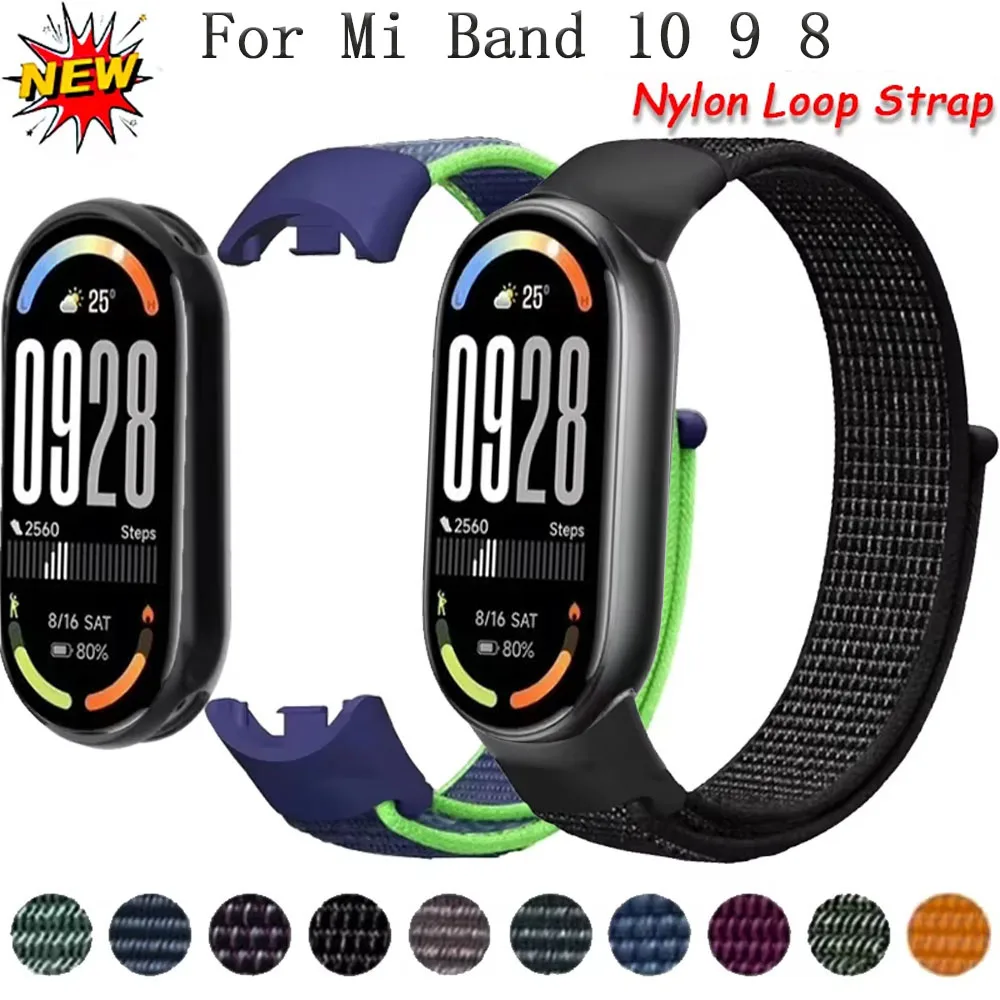 حزام سوار من النايلون الأصلي لـ Xiaomi Mi Band 10 9 سوار معصم بديل قابل للتنفس لـ Ximi Mi Band 9 8 NFC شريط قابل للتنفس