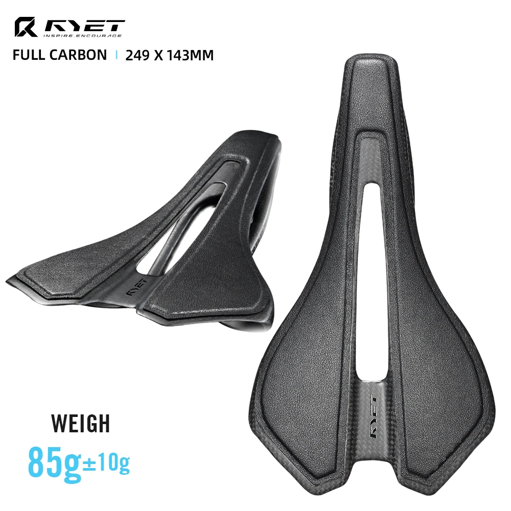 

RYET Ultralight 85g Full Carbon Bike Saddle 249x144mm 7x9cm MTB Gravel Road Cycling Dual-Track Hollow Racing Seat Bicycle Parts