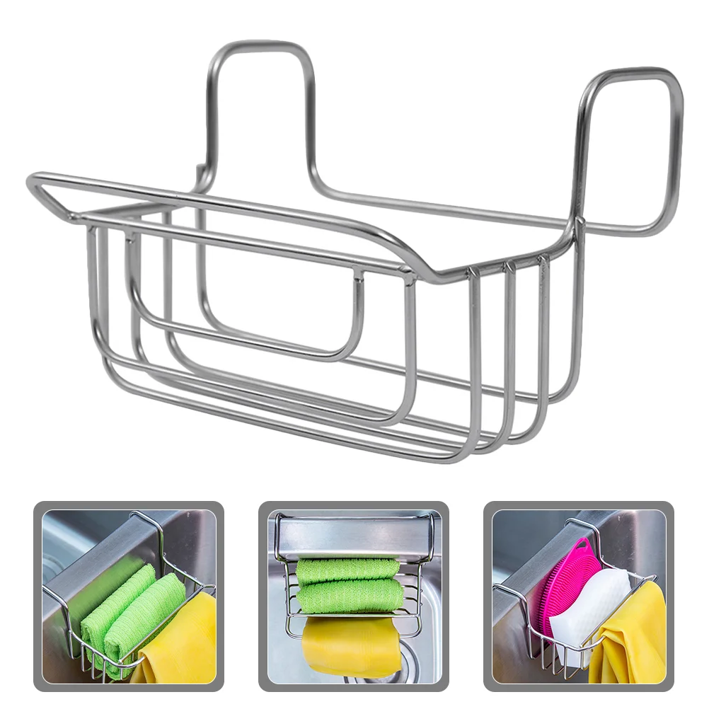 

Sink Drainer Hanging Basket Stainless Steel Sponge Holder Metal Towel Rack Stand Draining for Organizer 304 Dish Storage