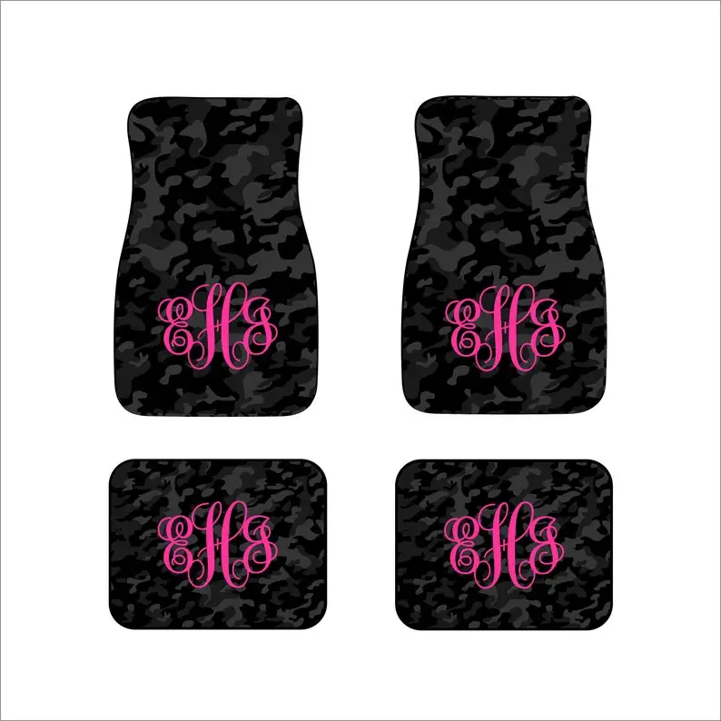 

Black Camo Custom Monogram Car Floor Mats Front Car Mats Rear Mat Matching Coaster Personalized Car Gift Sweet 16 Gift Hot Pink