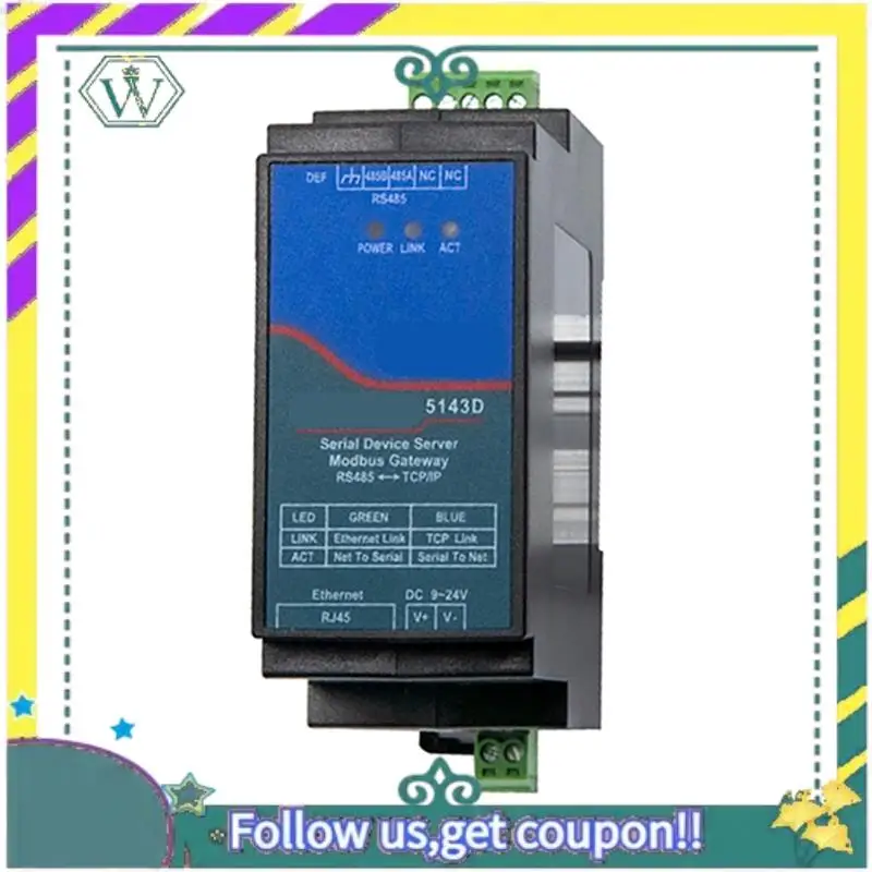 A28Q-Din-Rail ZLAN5143D Serial Device Server Modbus Gateway RS485 From To TCP/IP DC9-24V Support Full Duplex