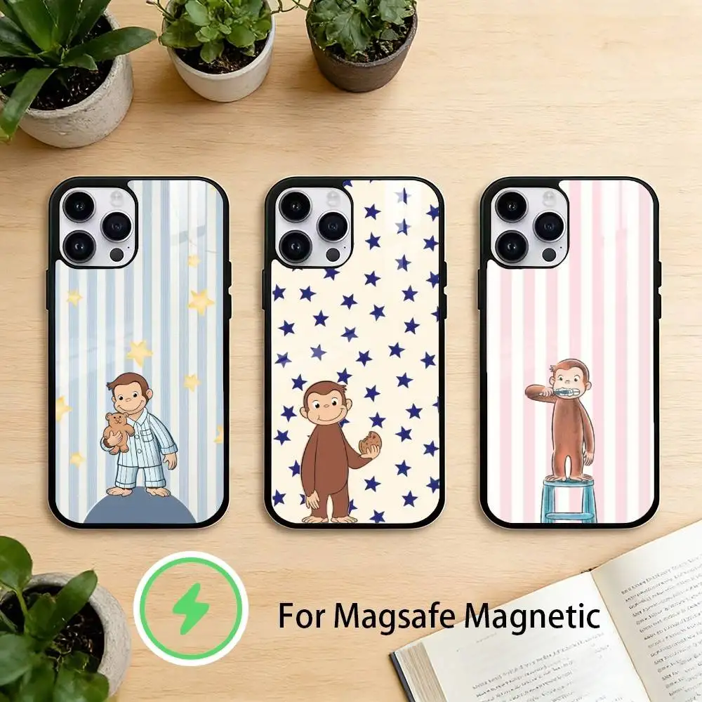 

Luxury C-Curious G-George Phone Case For iPhone 17 16 15 14 13 12 Pro Max Plus for Mirror Wireless Magnetic Cover