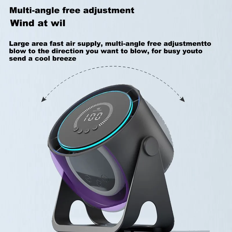 

100-Speed Smart Bladeless Fan - USB Rechargeable, Ultra-Quiet Desktop & Wall Mount Cooler for Office, Camping & Indoor Use