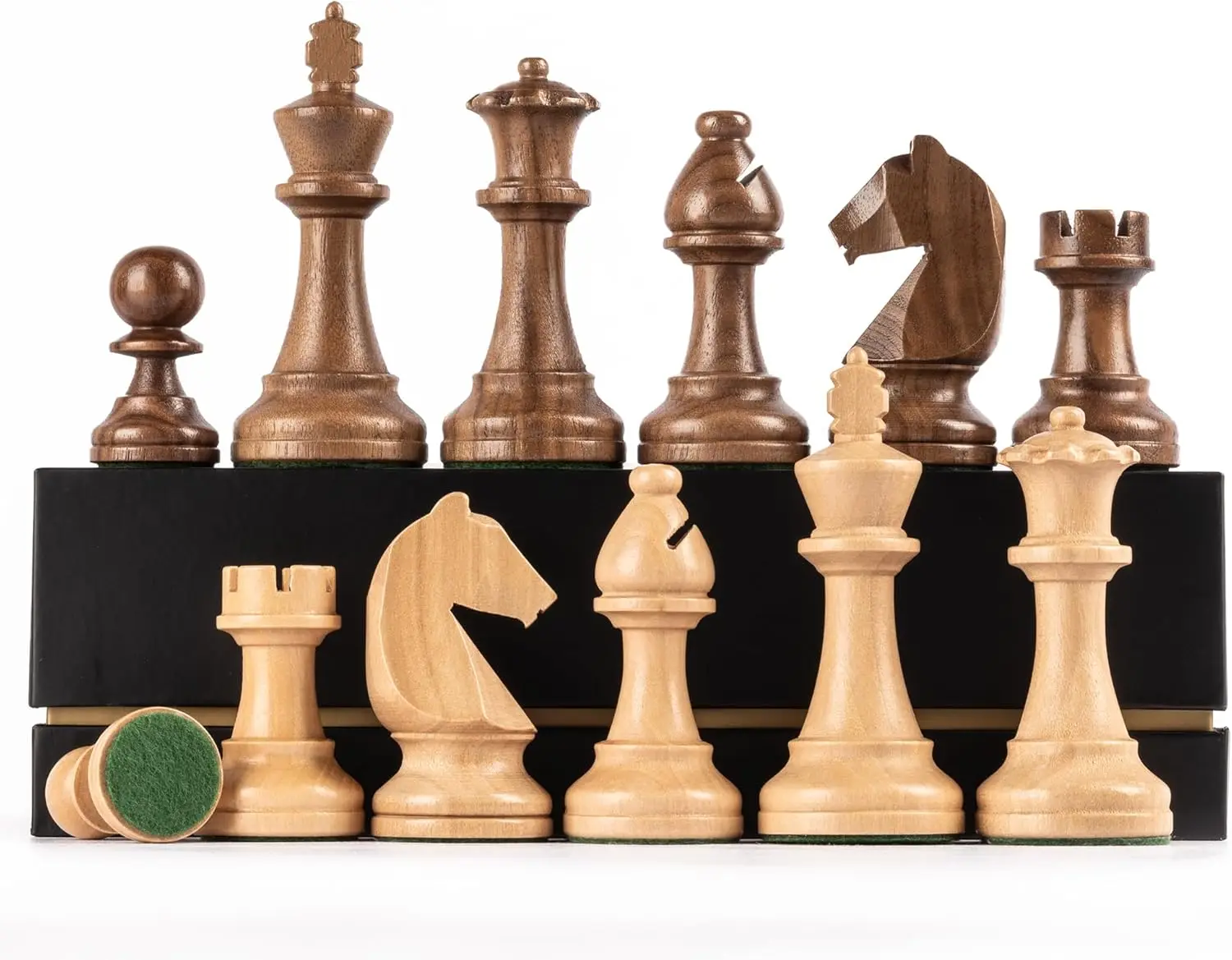 

Premium Triple Weighted Staunton Chess Pieces, King 3.75'/9.5cm, Natural Walnut, 2 Extra Queens, 2 Storage Bags