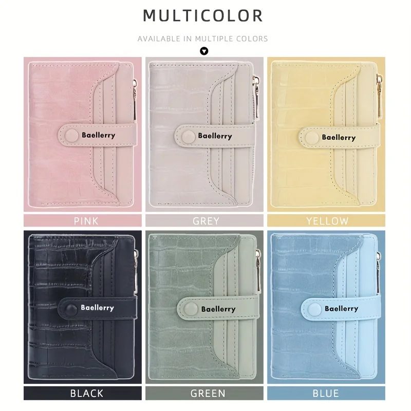

Брендовый женский кошелек Baellerry, новинка 2023, женский короткий кошелек с пряжкой, шлифованный кожаный кошелек для монет, мини-женские кошельки Carteras