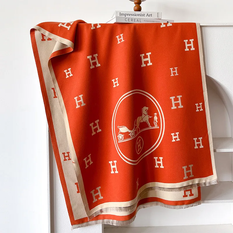 

Новые роскошные зимние двусторонние кашемировые длинные шарфы с бахромой, высокое качество, женская утепленная шаль, женский теплый шарф из пашмины