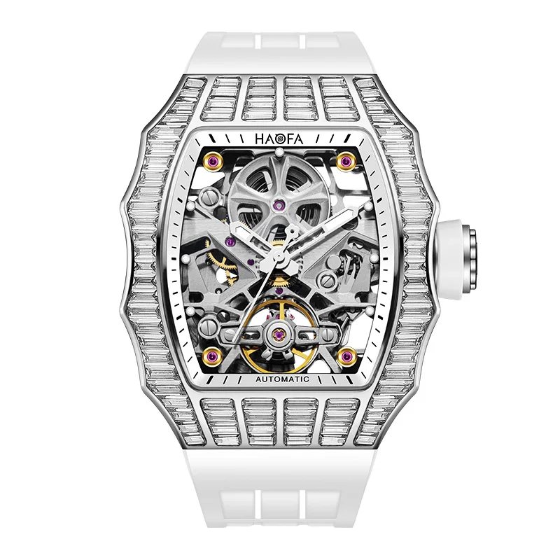 Haofa Automatic Watch for Men Stainless Steel Case Skeleton Mechanical Watch Sapphire Waterproof Luminous Irregular Watch 1983