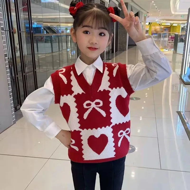 

Girl's Knit Vest with V Neck for Toddler Girls Spring Autumn Outerwear Sleeveless Pullover Sweater Trendy Baby Vest