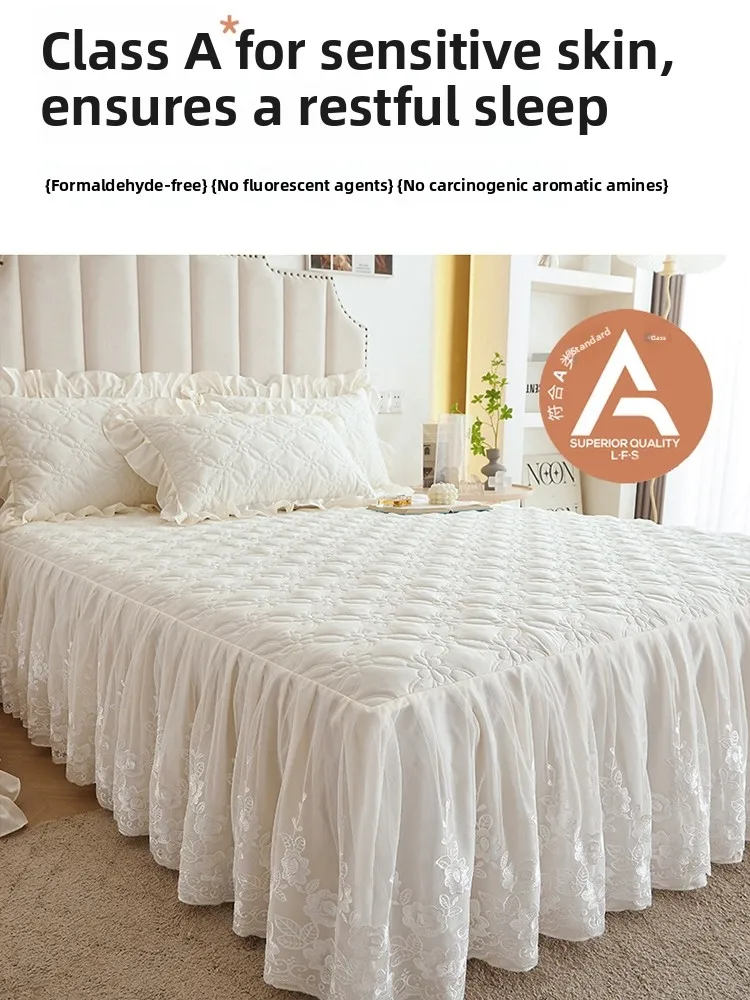 

Хлопковая кружевная юбка трапециевидной формы, цельное покрывало для кровати Princ Sle, противоскользящая Bed eet pe, комплект из футболки