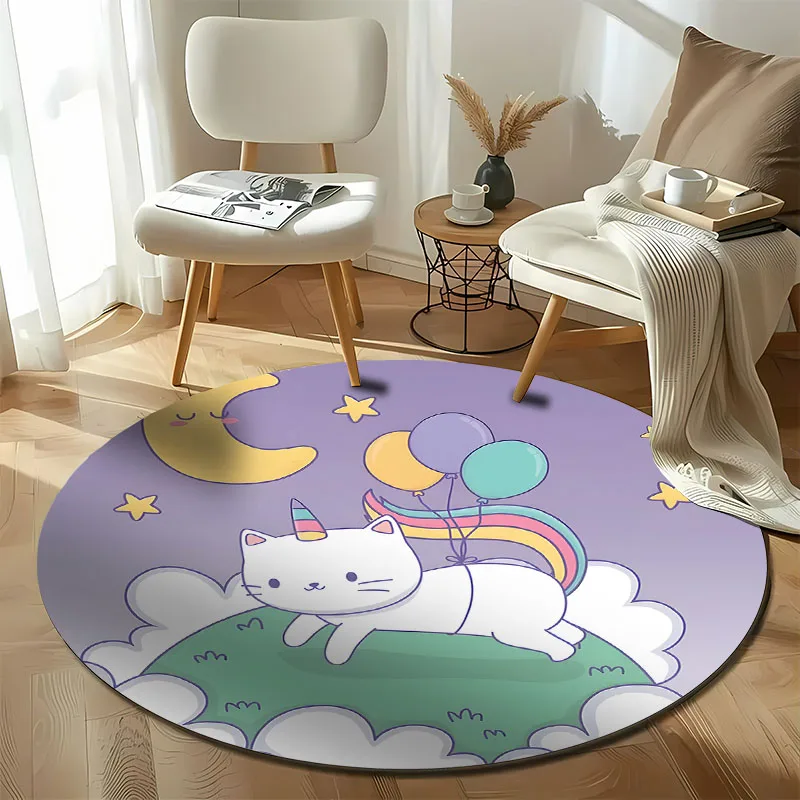 Free shipping! "Whimsical Unicorn Cat Carpet for Playroom Fun" round carpet for home sofa bedroom, gift
